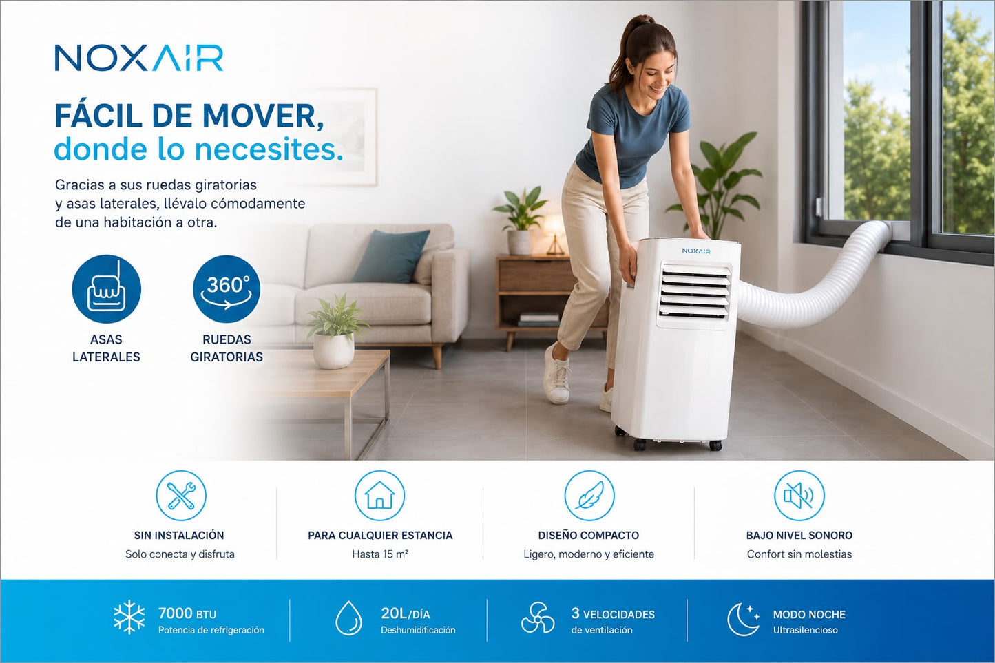 Nox Air™ - Aire Acondicionado Portátil con mando a distancia.