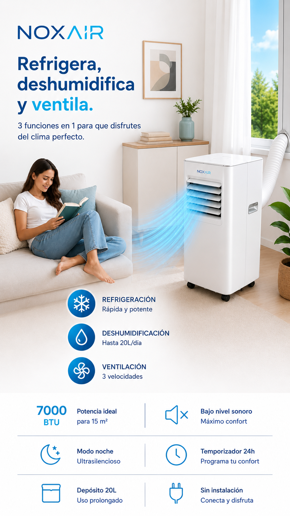 Nox Air™ - Aire Acondicionado Portátil con mando a distancia.